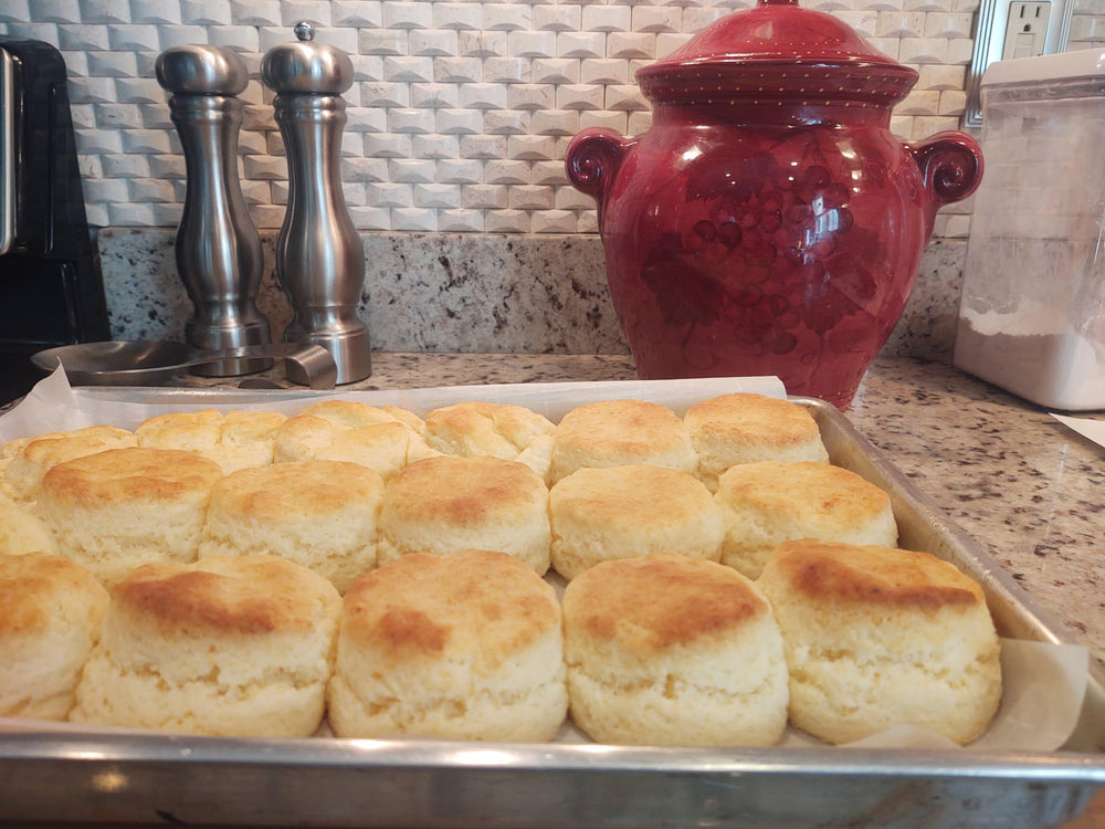 GLUTEN FREEEE split biscuit revealing tender crumb and homemade appeal