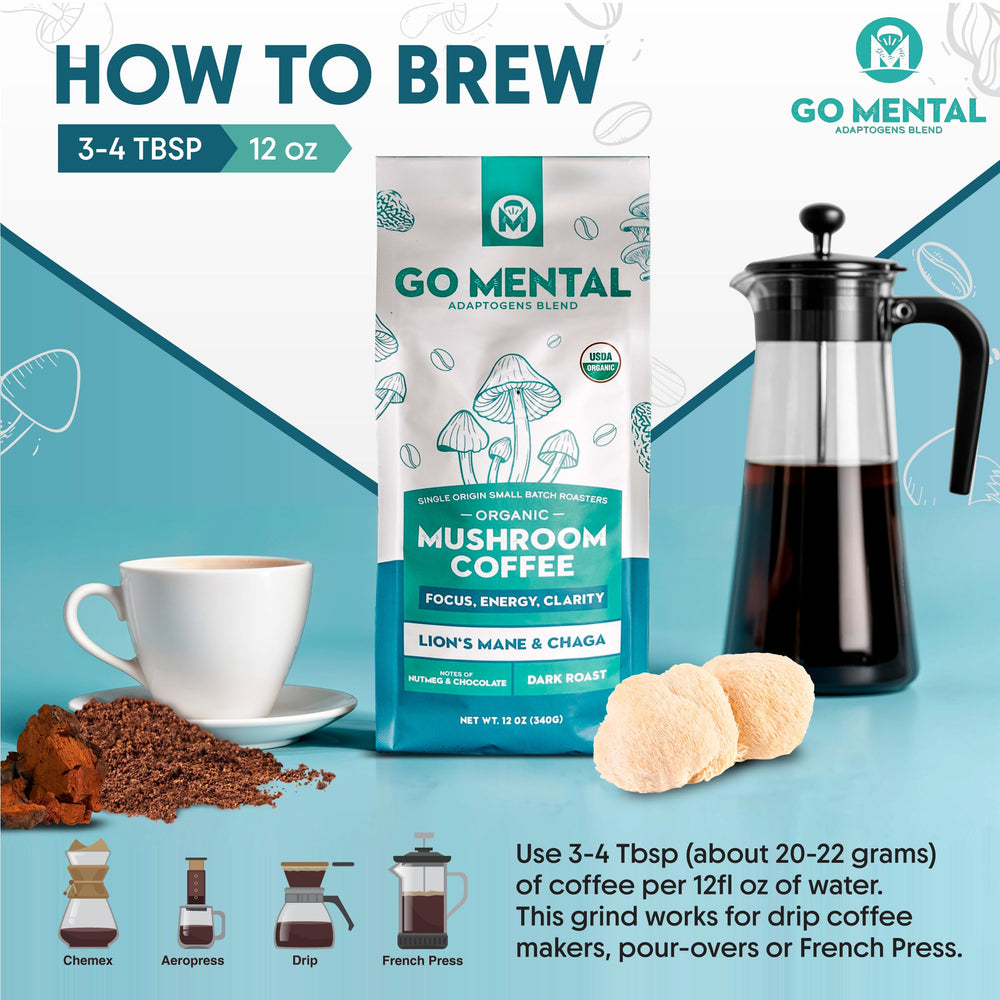 GO MENTAL brewed cup next to pour-over gear demonstrating ideal brewing setup