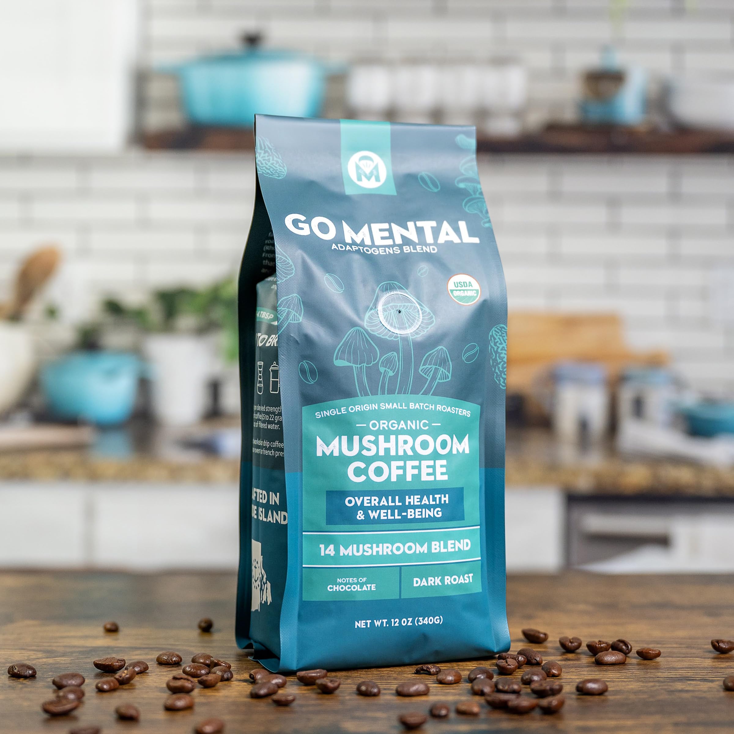 GO MENTAL steaming dark roast cup emphasizing bold aroma and warmth