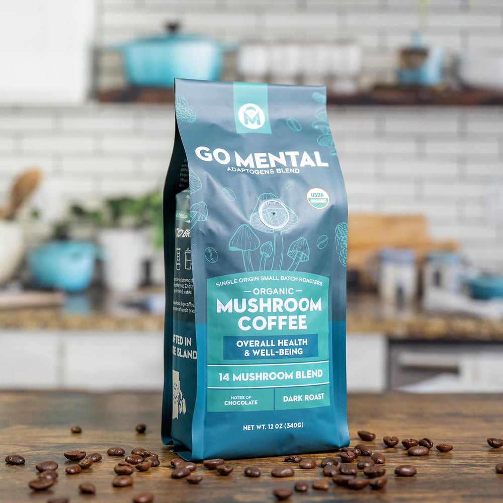 GO MENTAL steaming dark roast cup emphasizing bold aroma and warmth