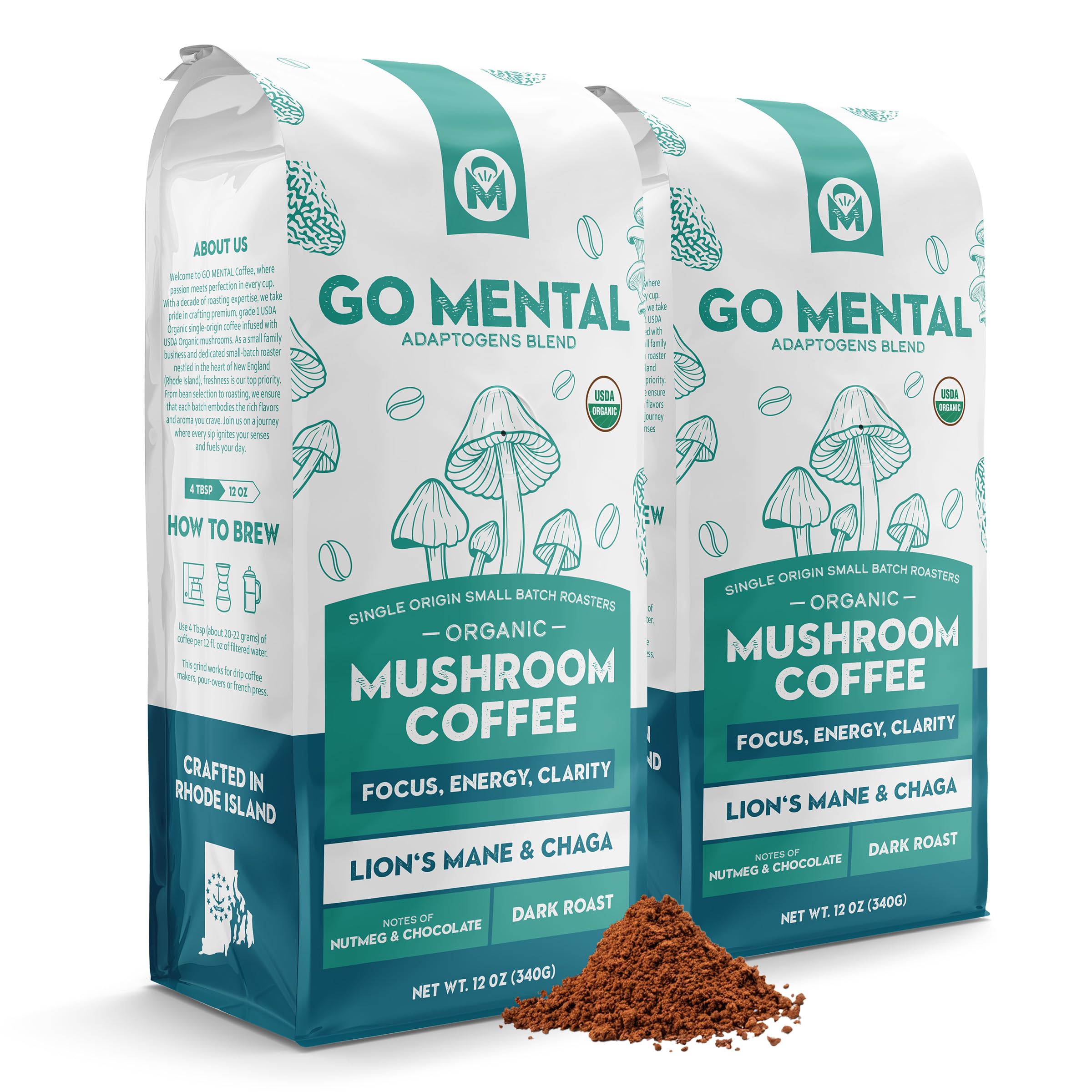 GO MENTAL front packaging shot showing organic dark roast and benefits