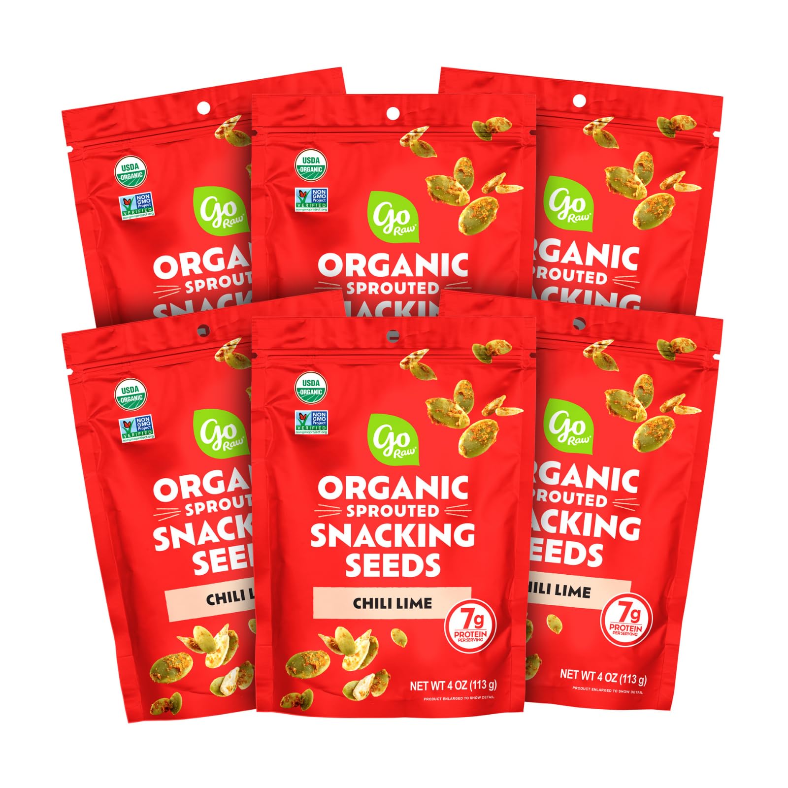 go Raw front pouch showing chili lime blend and convenience