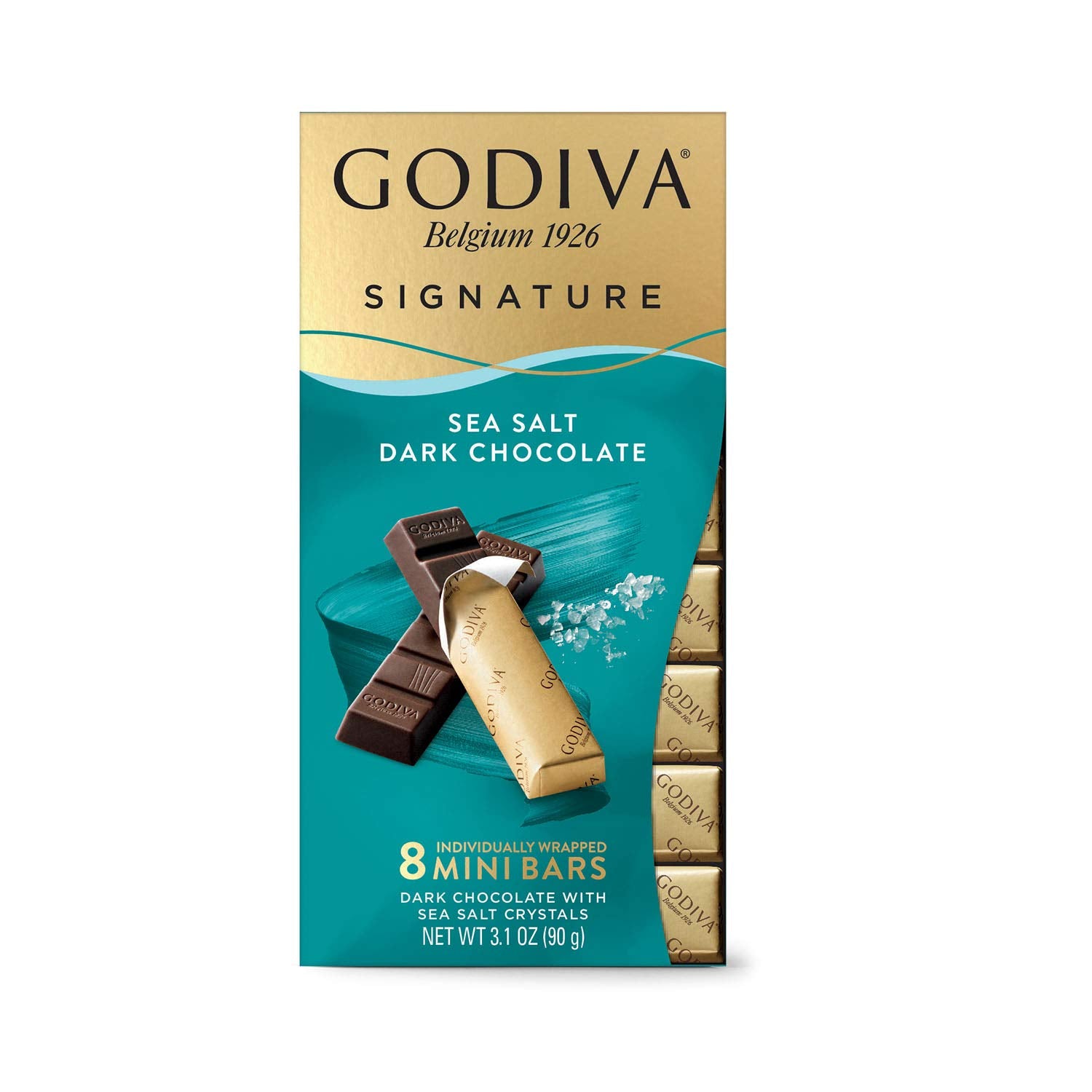 Godiva close-up of sea salt crystals on chocolate highlighting texture and balanced taste