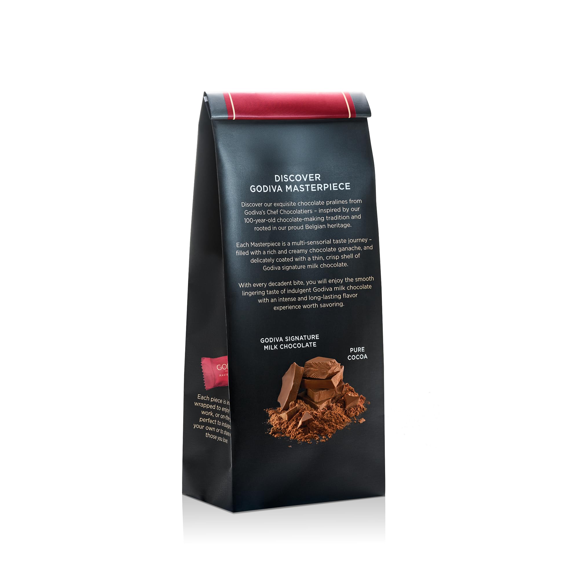 Godiva individually wrapped piece emphasizing freshness and convenience