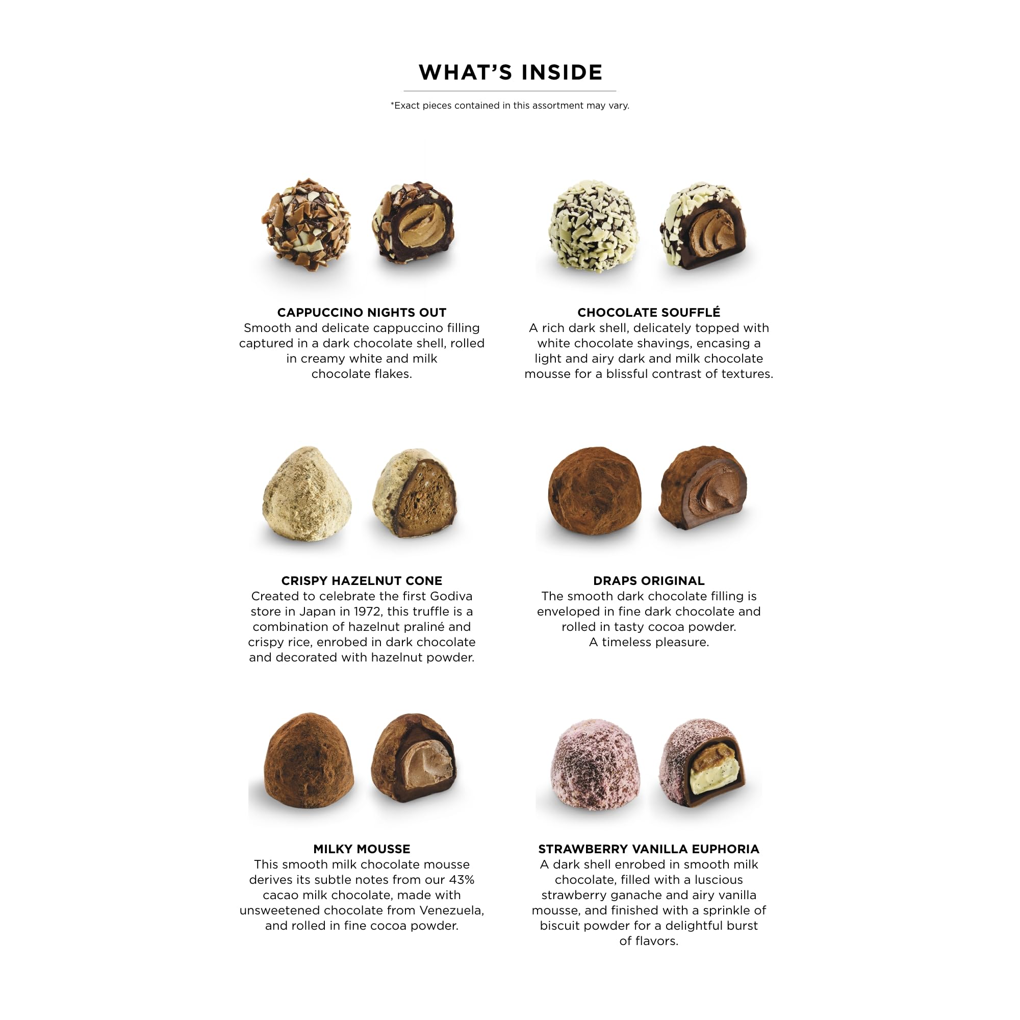 Godiva open display of 24 truffles showing variety and premium presentation