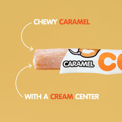 Goetze's cross-section close-up revealing creamy vanilla center and chewy caramel