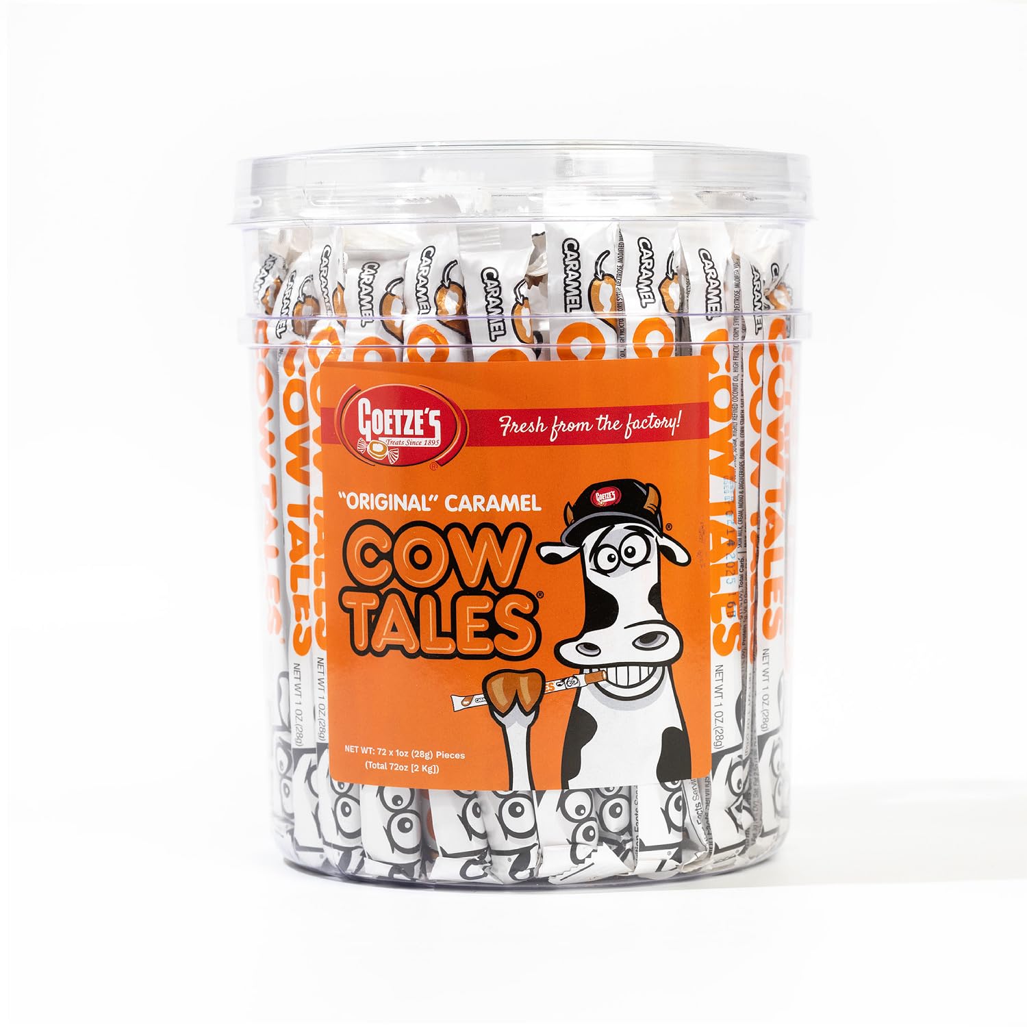Goetze's canister front view showing 72-count label and purchase benefit