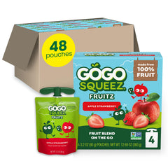 GoGo squeeZ front packaging showing apple strawberry pouches and convenience