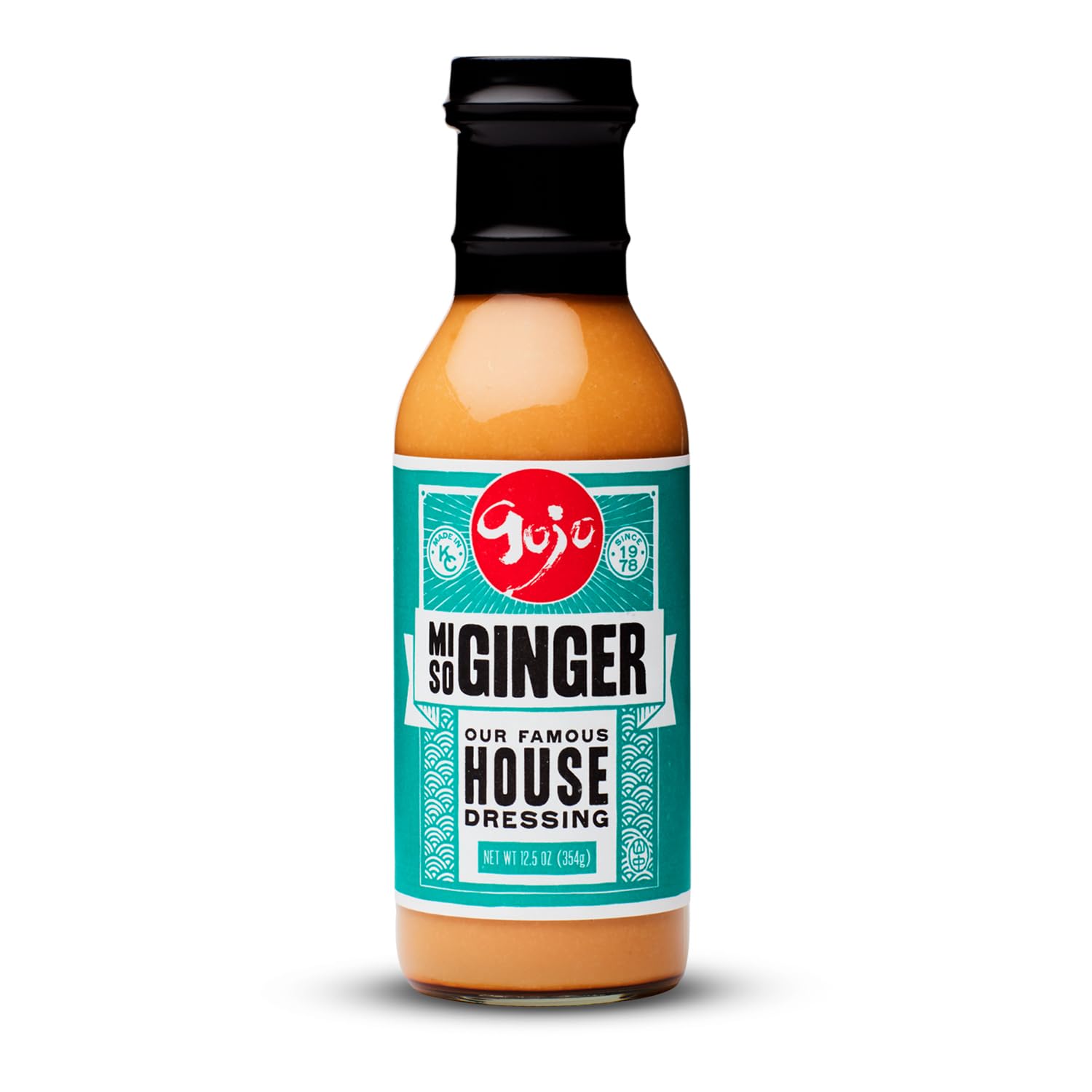 Gojo bottle front label showing ginger miso dressing and brand benefit