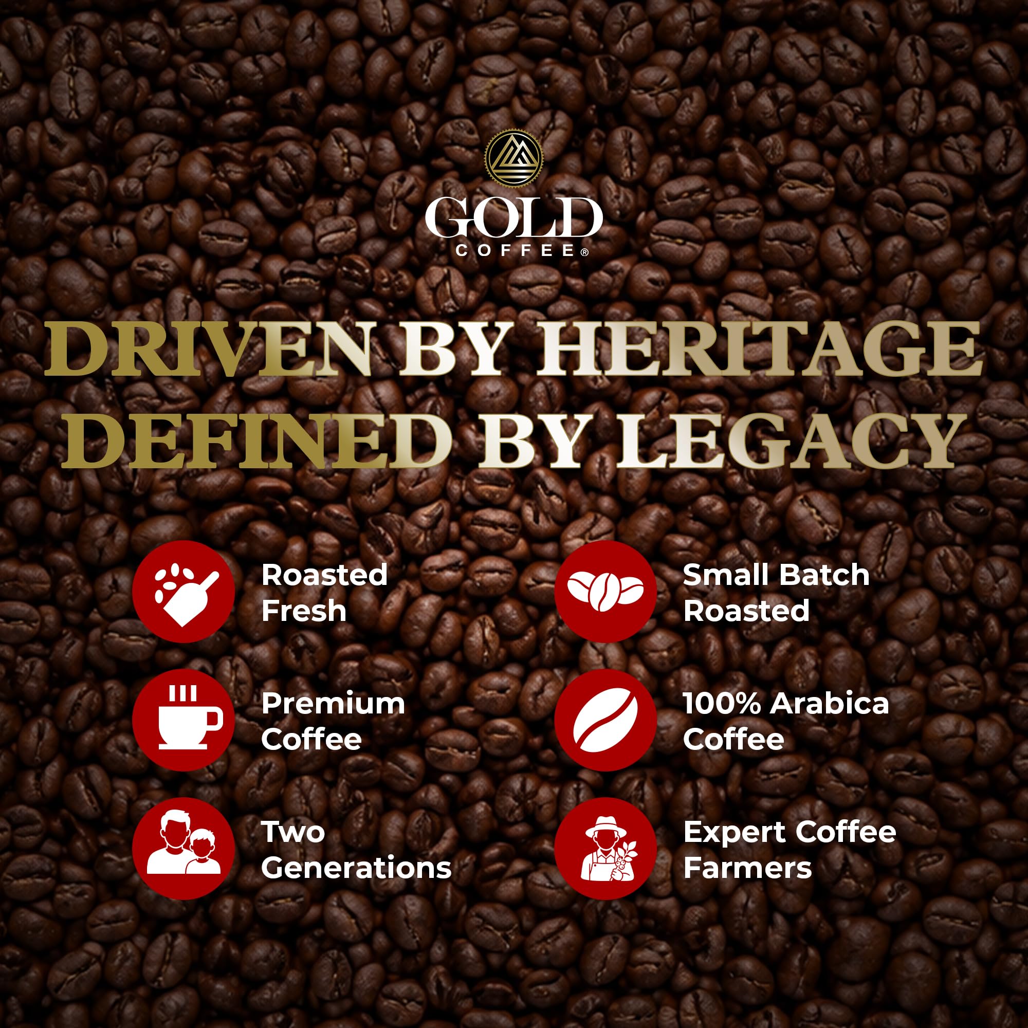 Gold Coffee Company label detail showing roast date and family-owned sourcing transparency