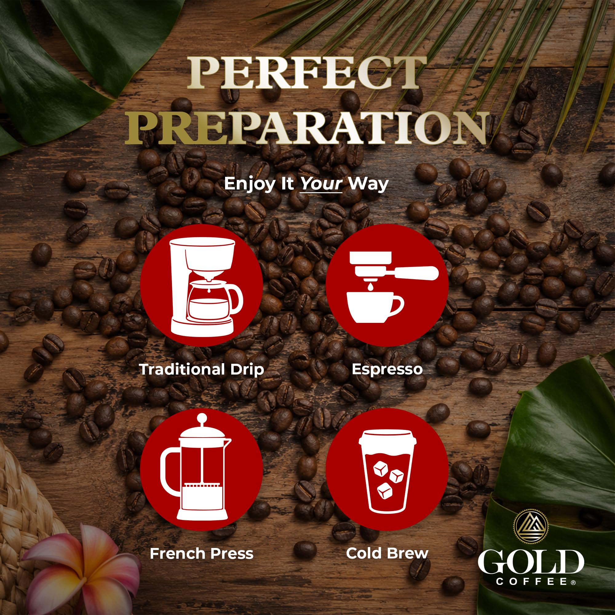 Gold Coffee Company scoop with grounds next to measuring scale for portion control