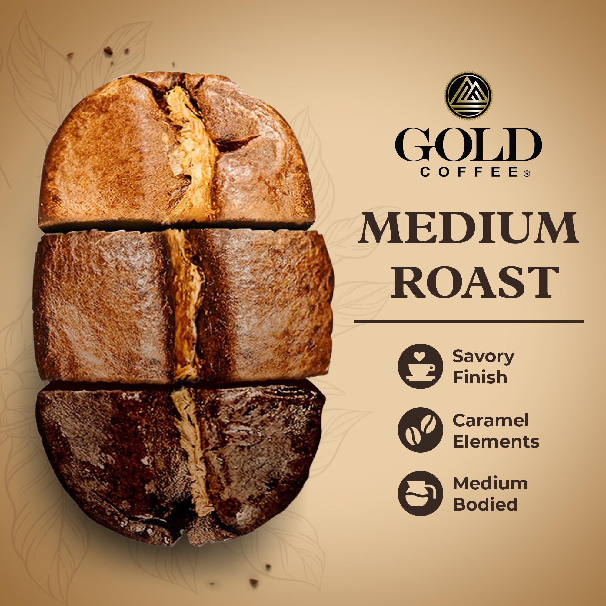 Gold Coffee Company brewed cup with caramel notes ideal for home enjoyment