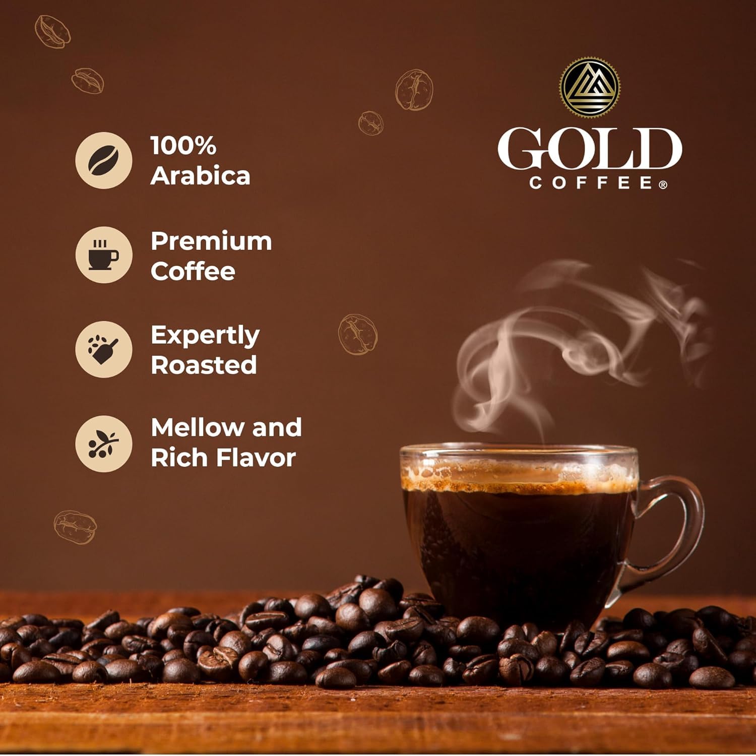 Gold Coffee Company brewed cup in kitchen displaying dessert-like aroma