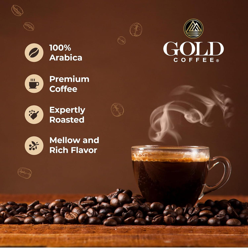 Gold Coffee Company brewed cup in kitchen displaying dessert-like aroma