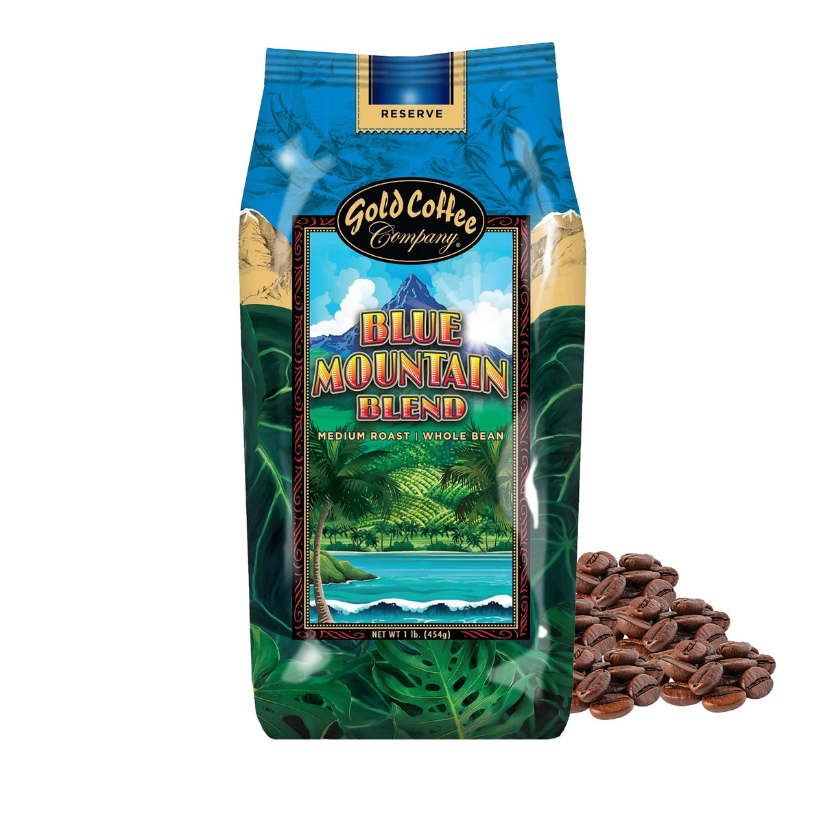 Gold Coffee Company front packaging showing 1 lb bag and freshness valve benefits