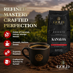 Gold Coffee Company whole-bean close-up highlighting roast color and aroma preservation benefit