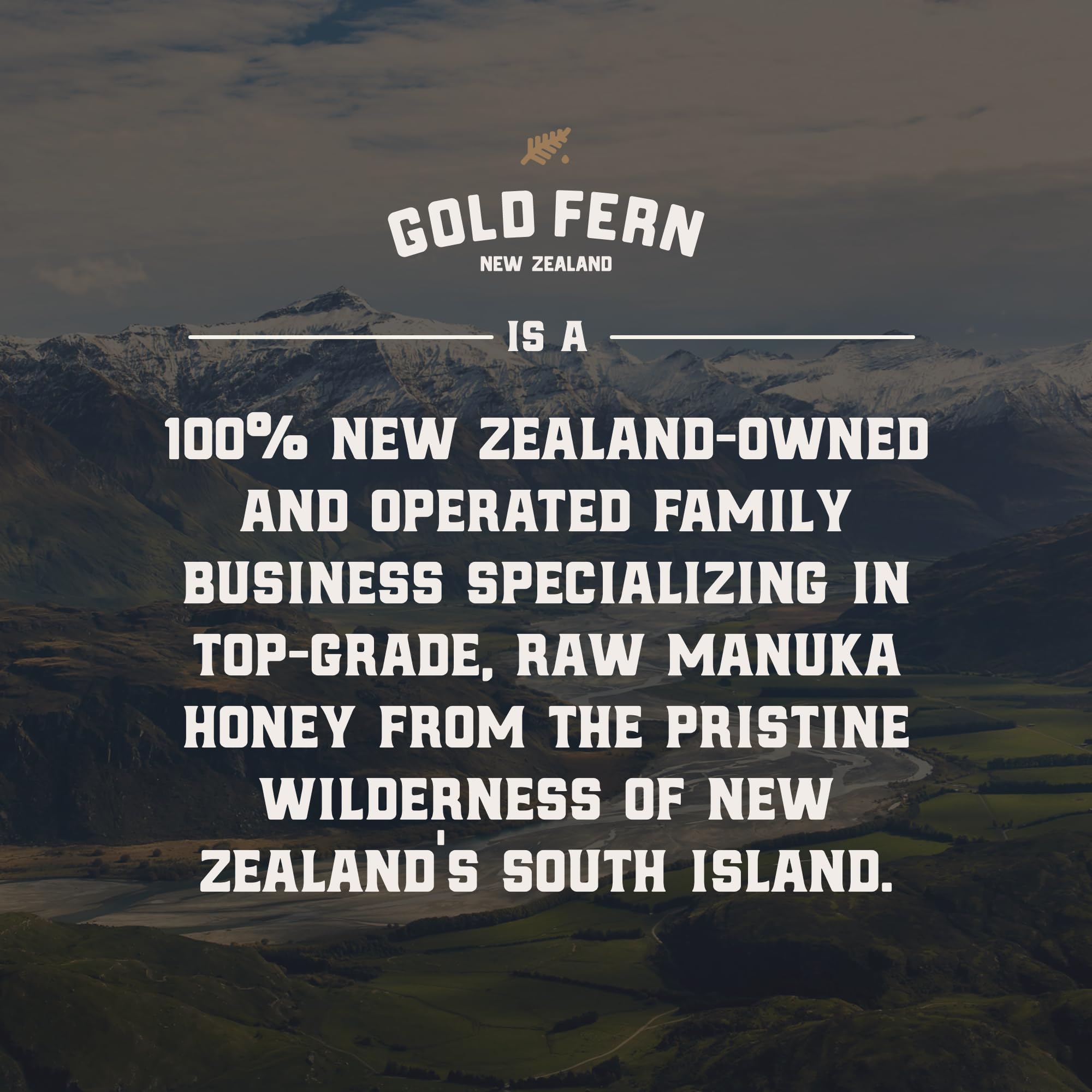 Gold Fern Honey with native flowers depicting New Zealand source context