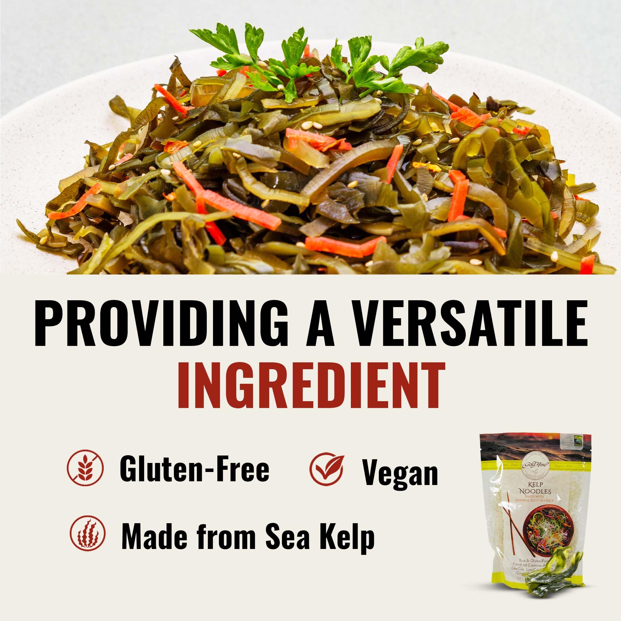 Gold Mine kelp noodles portion size beside fork for scale and serving idea