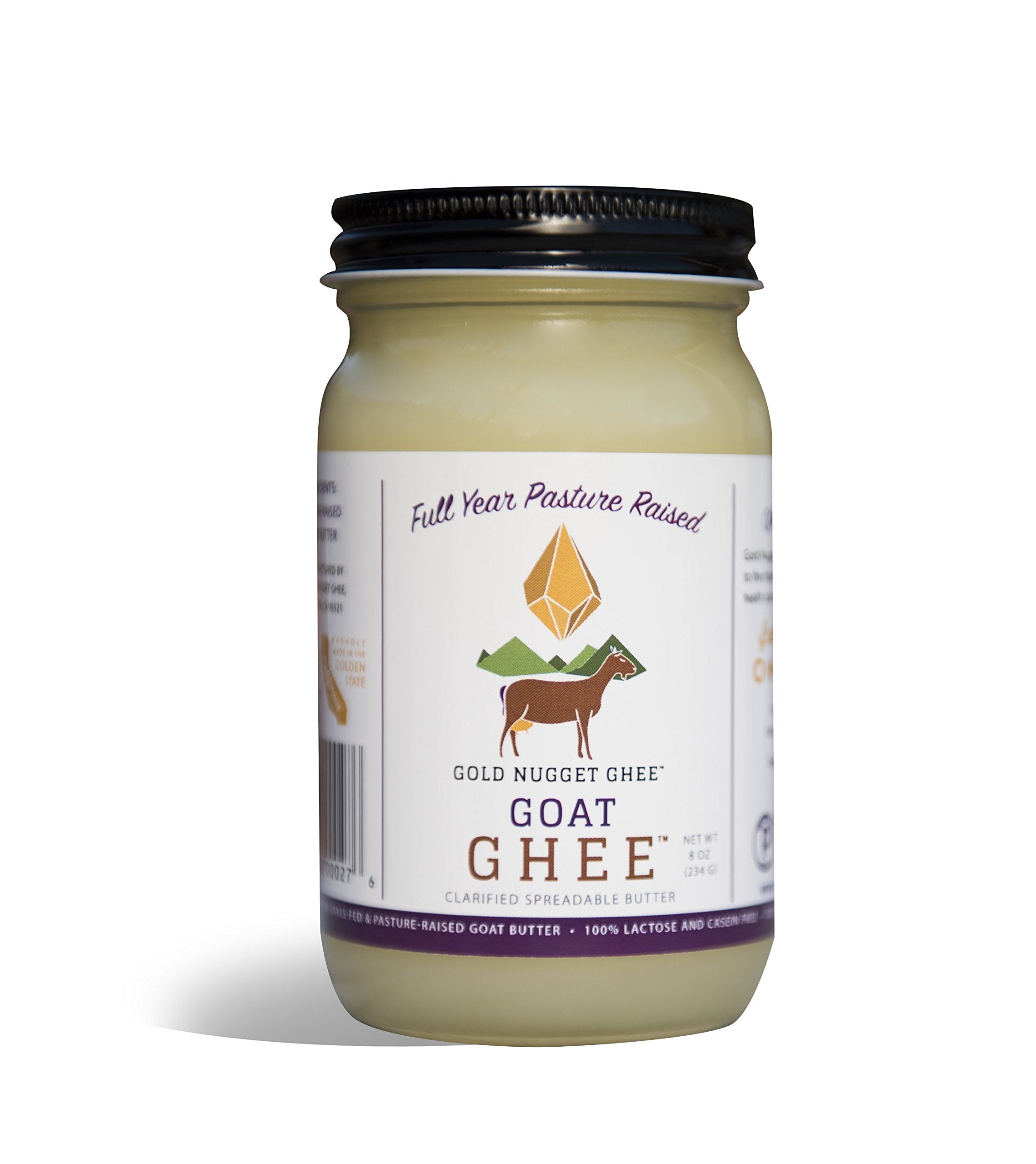 Gold Nugget Ghee front jar view showing label and 8oz size, clear product presentation and trust
