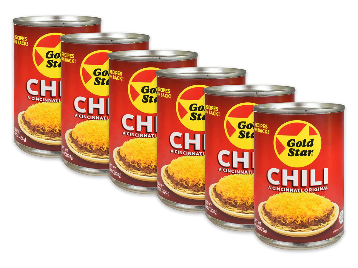 Gold Star Chili front packaging showing 15-ounce can and brand logo with ready convenience