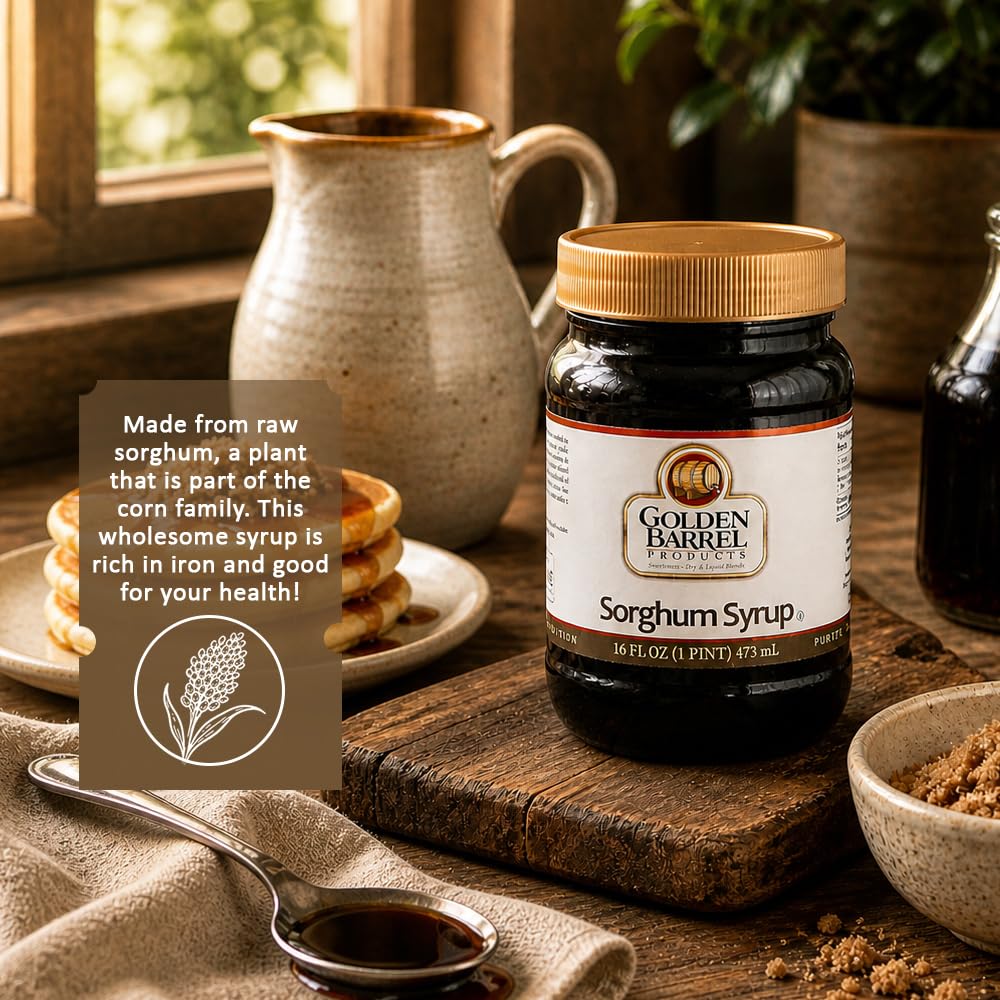 Golden Barrel pouring over pancakes to enhance flavor and breakfast appeal