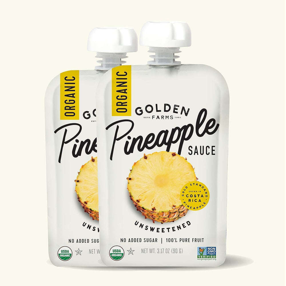Golden Farms pouch inside a travel bag for portable, shelf-stable snacking