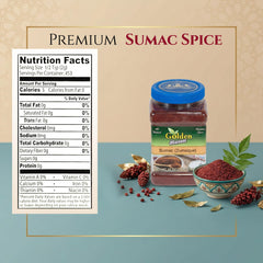 Close-up of Golden sumac powder texture highlighting fine, seed-free grind and bright citrus aroma