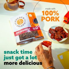 Golden Island jerky served on wooden board demonstrating snack presentation benefit