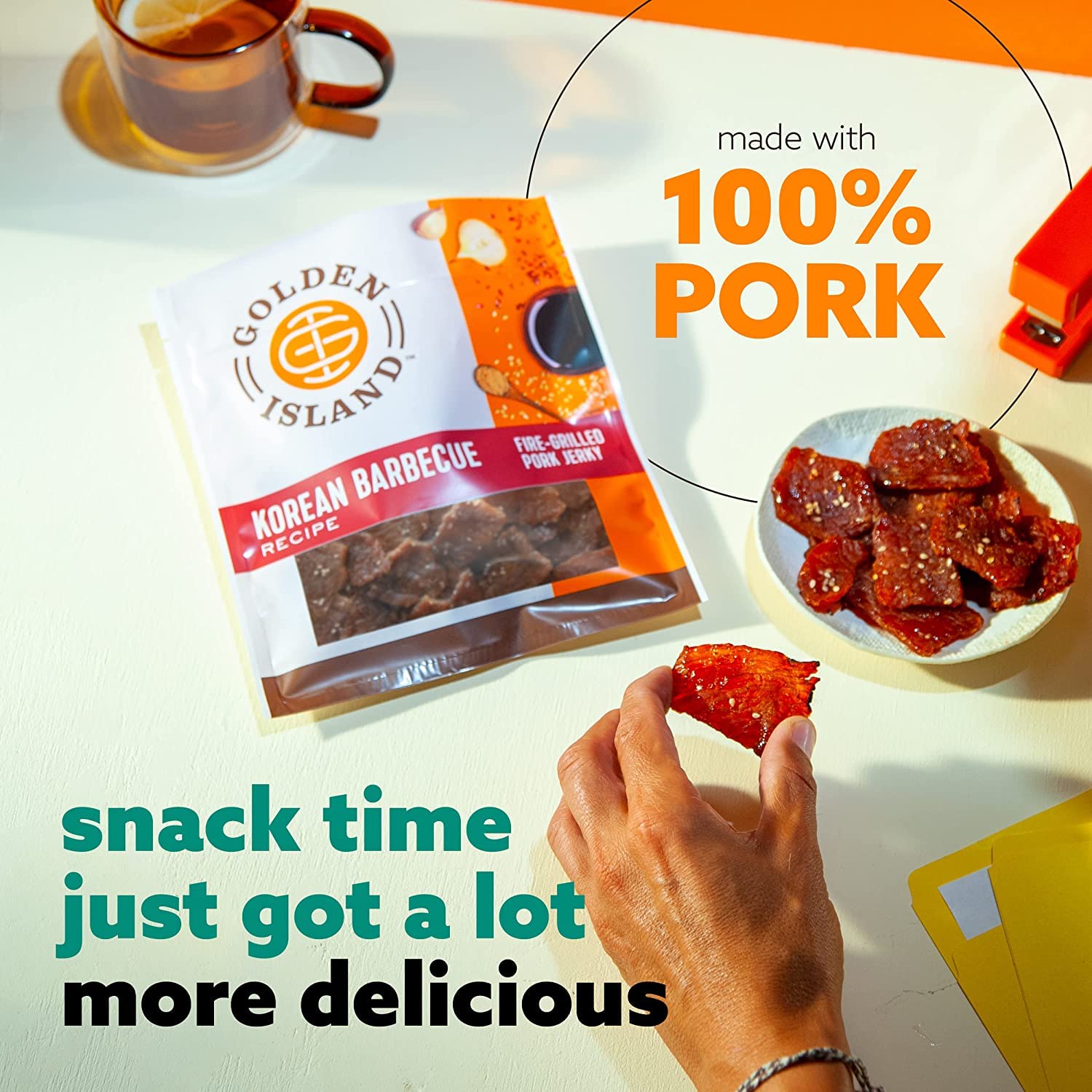 Golden Island serving size in hand showing scale and easy portion control