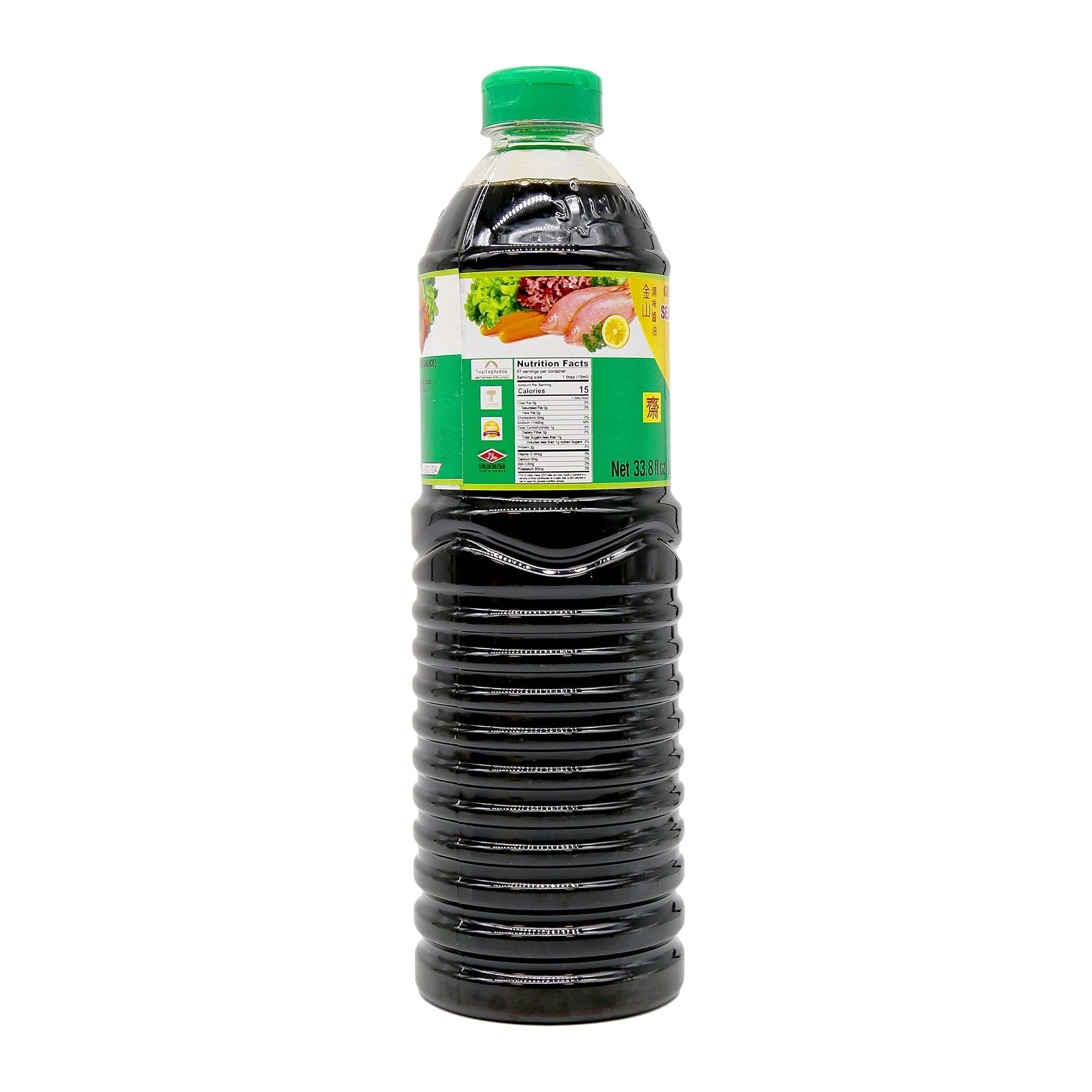 Golden Mountain bottle pouring seasoning close-up showing smooth consistency and control