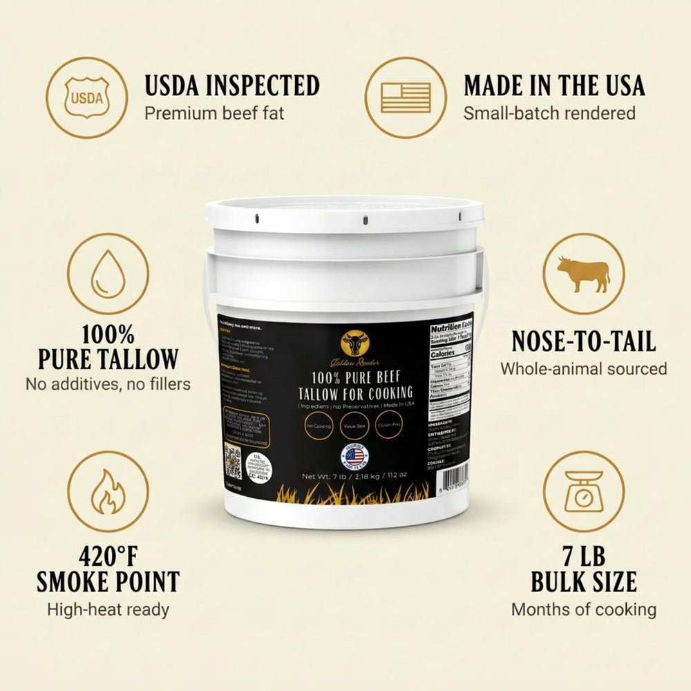 Golden Render close-up texture of creamy beef tallow showing smooth buttery consistency