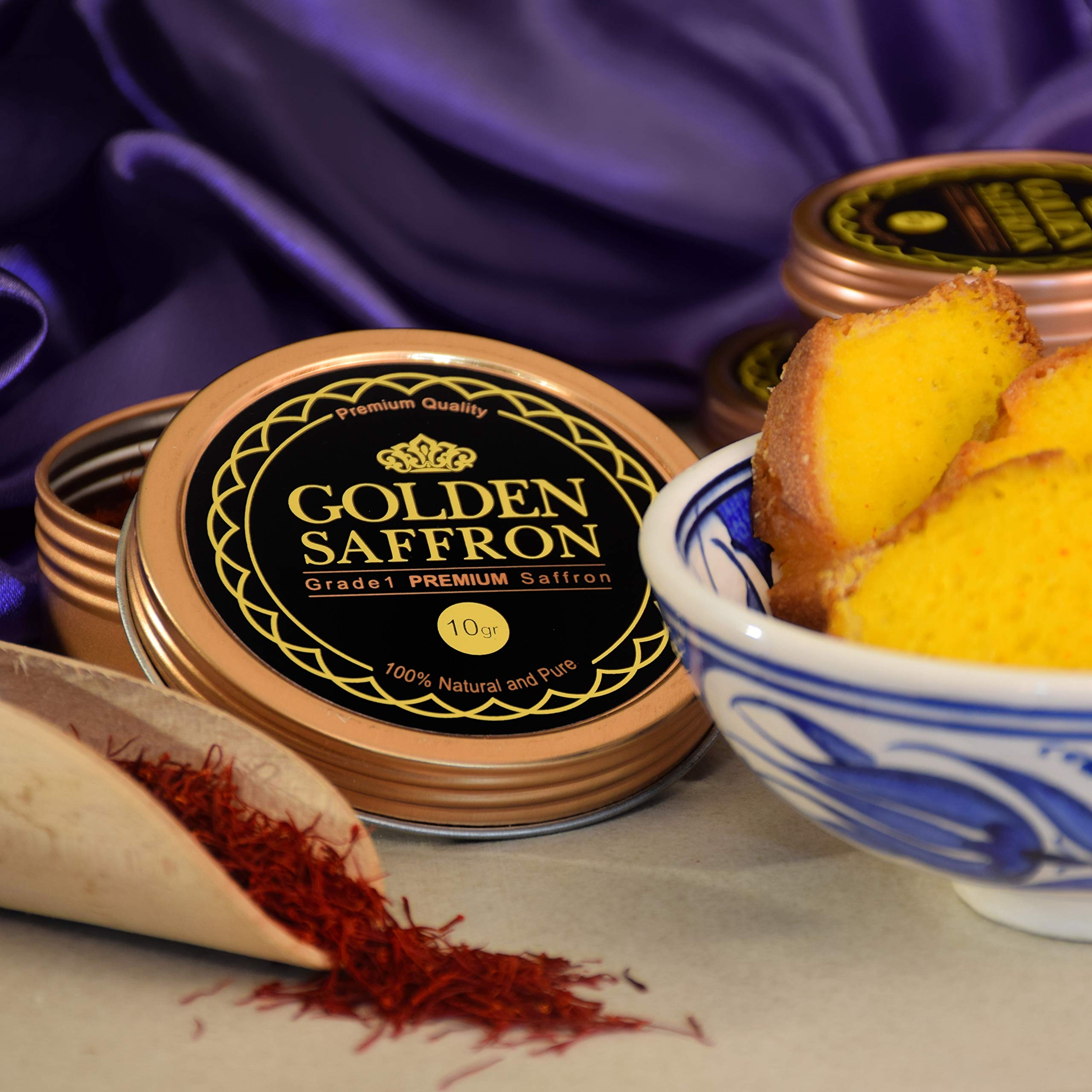 Golden Saffron threads on teaspoon showing quantity and measurement for recipes