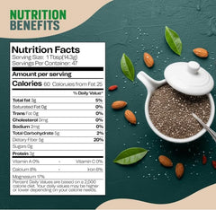 Golden close-up of white chia seeds showing smooth texture and quality