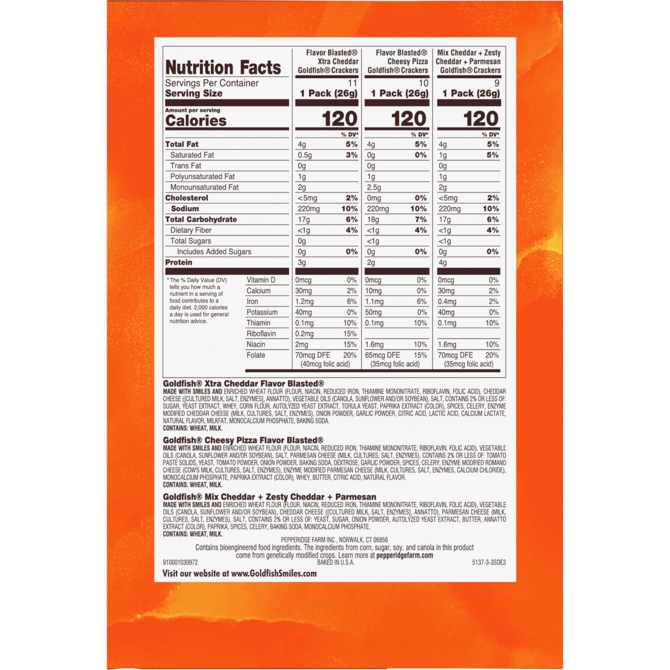 Goldfish variety pack nutrition and ingredient label view for ingredient-conscious shoppers