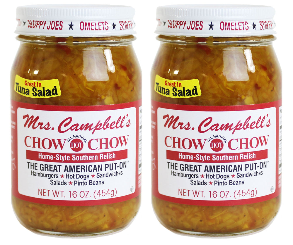 GOLDING FARMS Mrs. Campbell's front packaging showing two 16 oz glass jars, ready to use