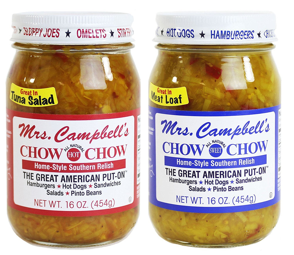 Golding Farms Mrs. Campbell's two 16oz glass jars front packaging showing hot and sweet labels for easy selection
