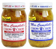 Golding Farms Mrs. Campbell's two 16oz glass jars front packaging showing hot and sweet labels for easy selection