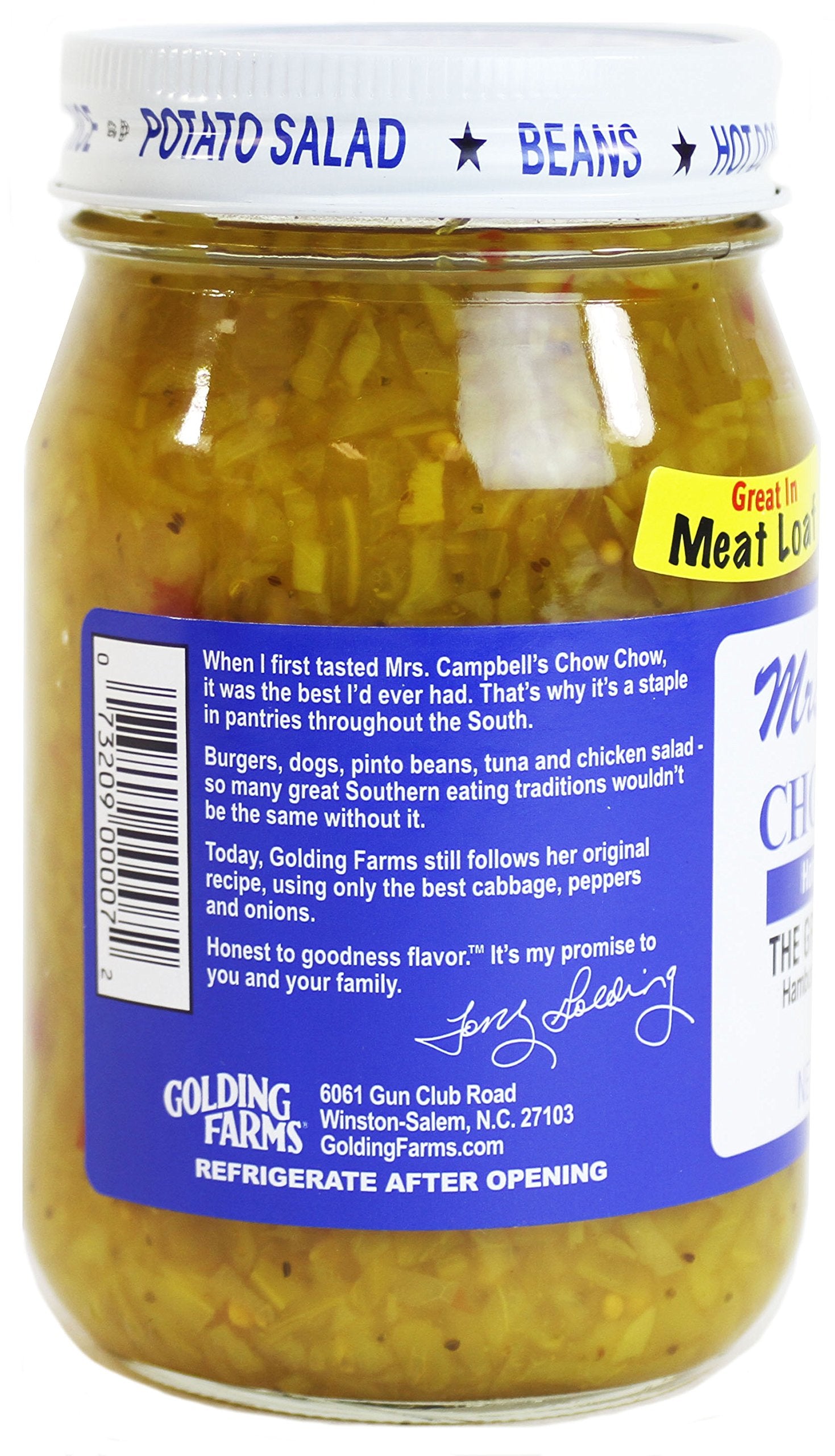 GOLDING FARMS Mrs. Campbell's relish spooned onto a sandwich, adds bright tangy flavor