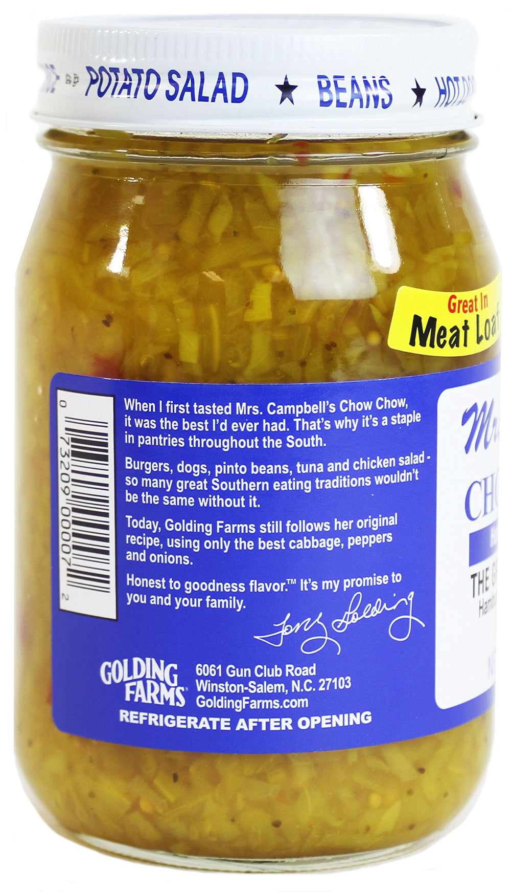 GOLDING FARMS Mrs. Campbell's relish spooned onto a sandwich, adds bright tangy flavor