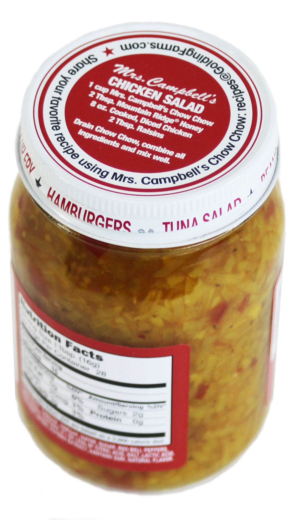 GOLDING FARMS Mrs. Campbell's jar next to a measuring cup showing 16 oz scale advantage