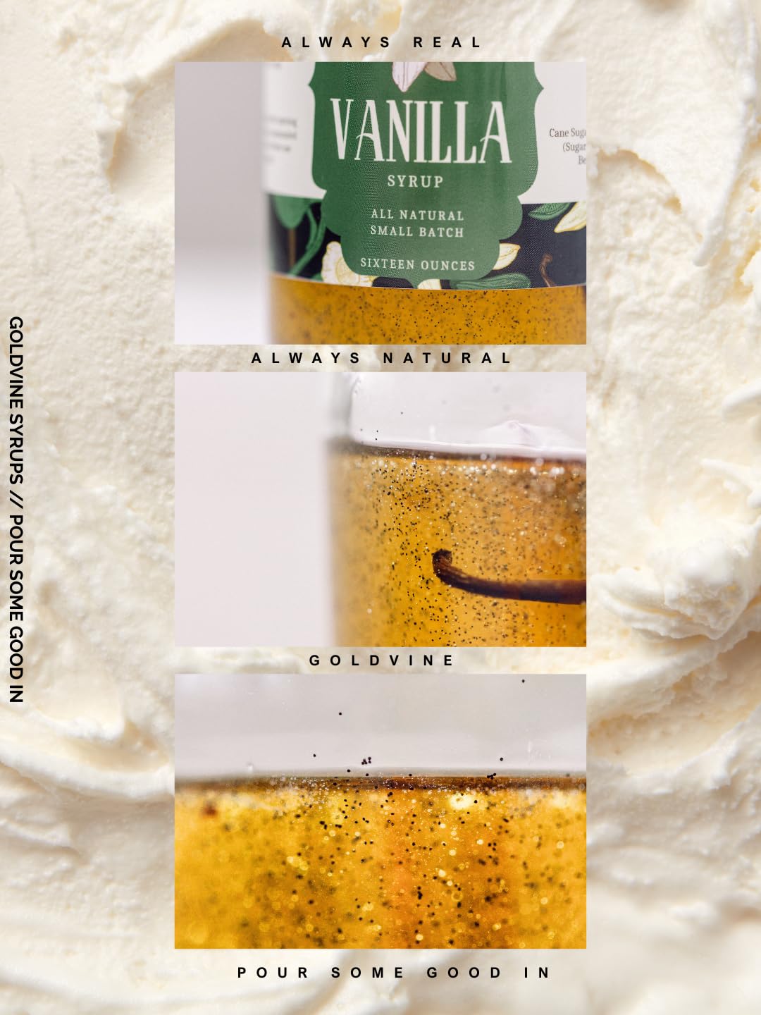 Goldvine drizzling vanilla syrup over pancakes to enhance dessert flavor benefit