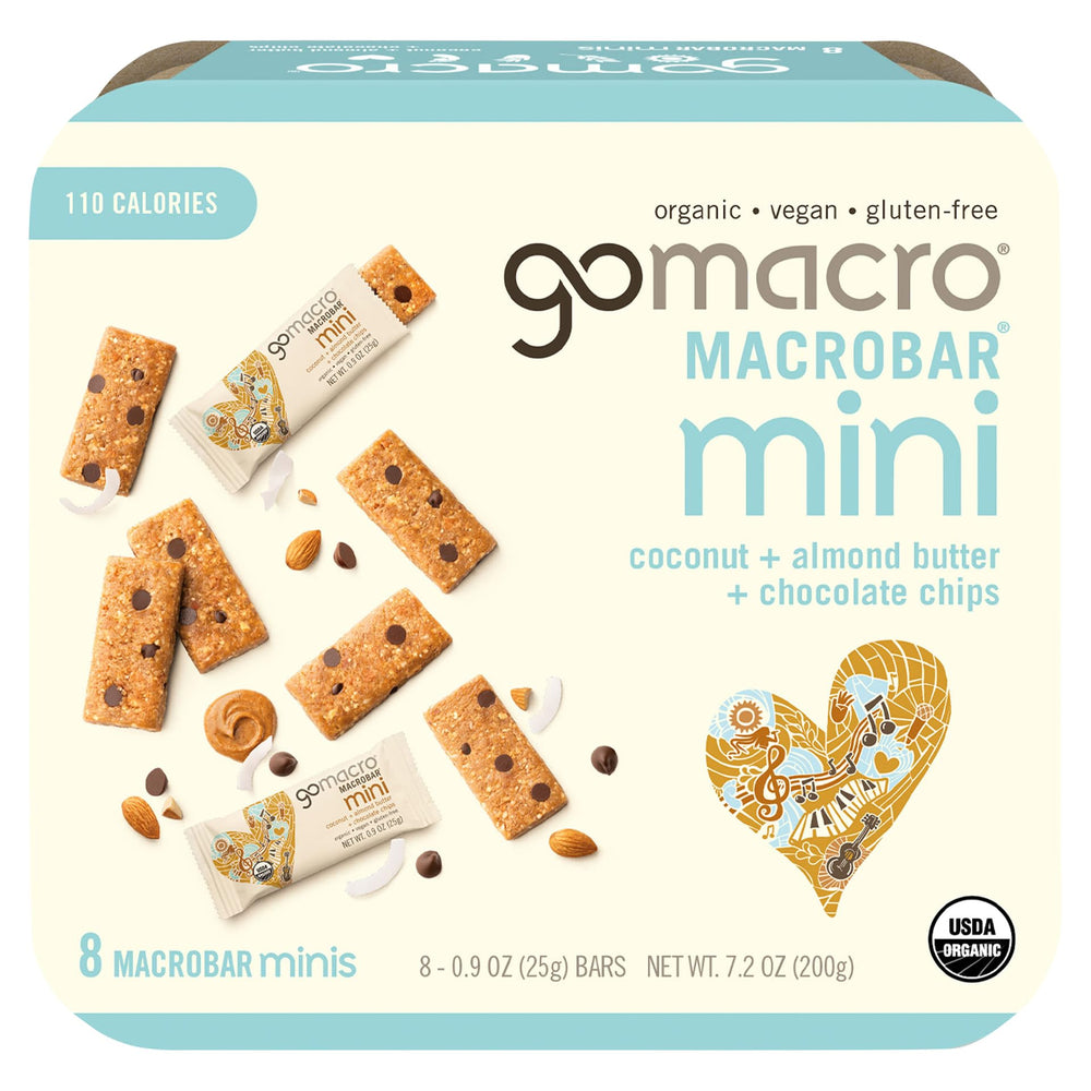 GoMacro front pack view showing coconut almond mini bars for portable energy