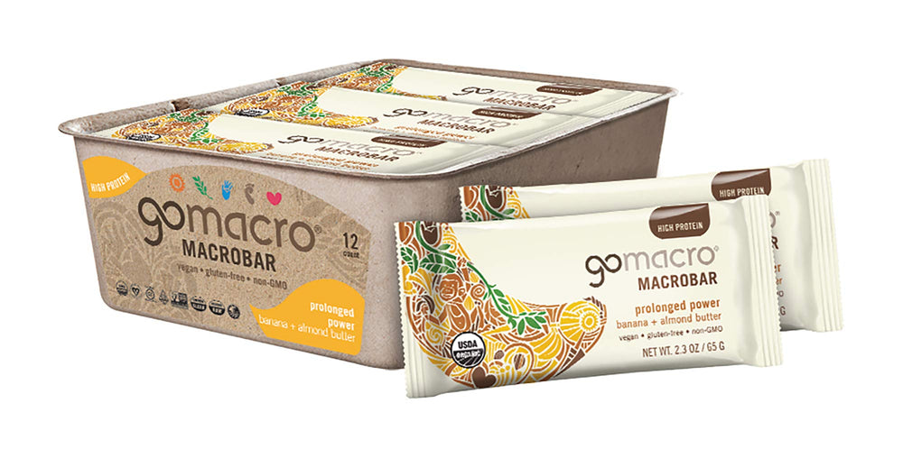 GoMacro MacroBar front packaging showing organic label and flavor benefit