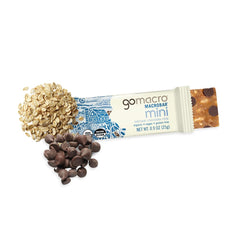 GoMacro close-up of bar texture showing oats and chocolate chips, chewy and satisfying