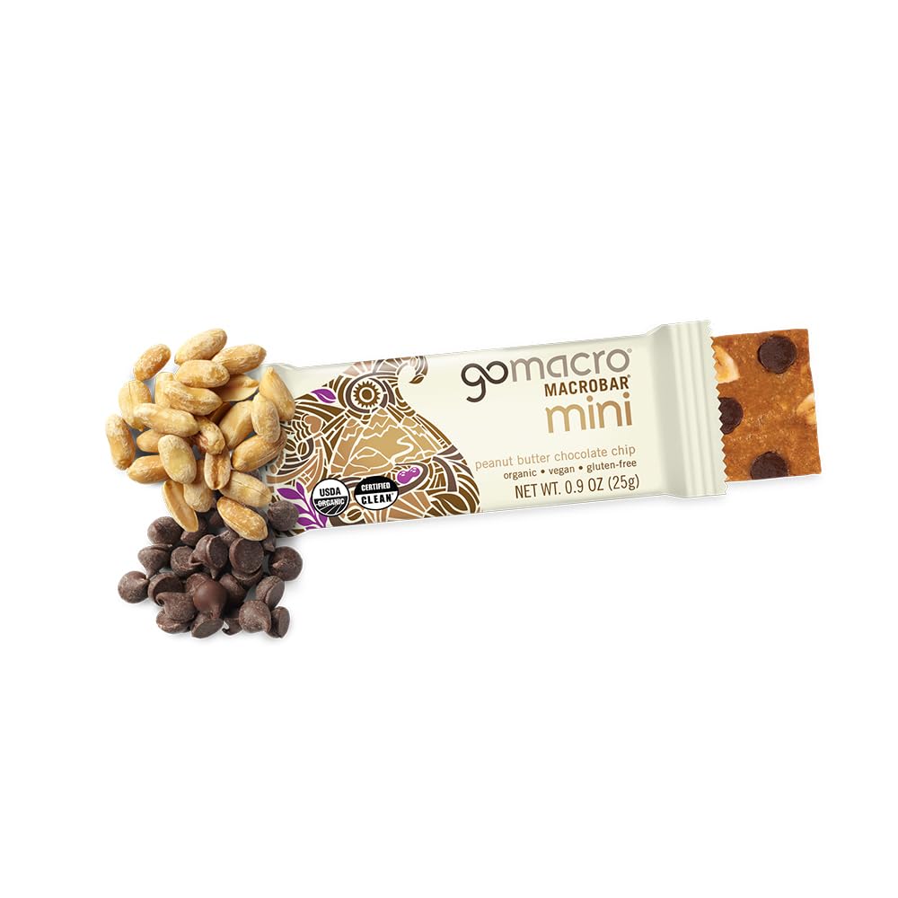 GoMacro close-up of peanut and chocolate chip texture highlighting wholesome ingredients