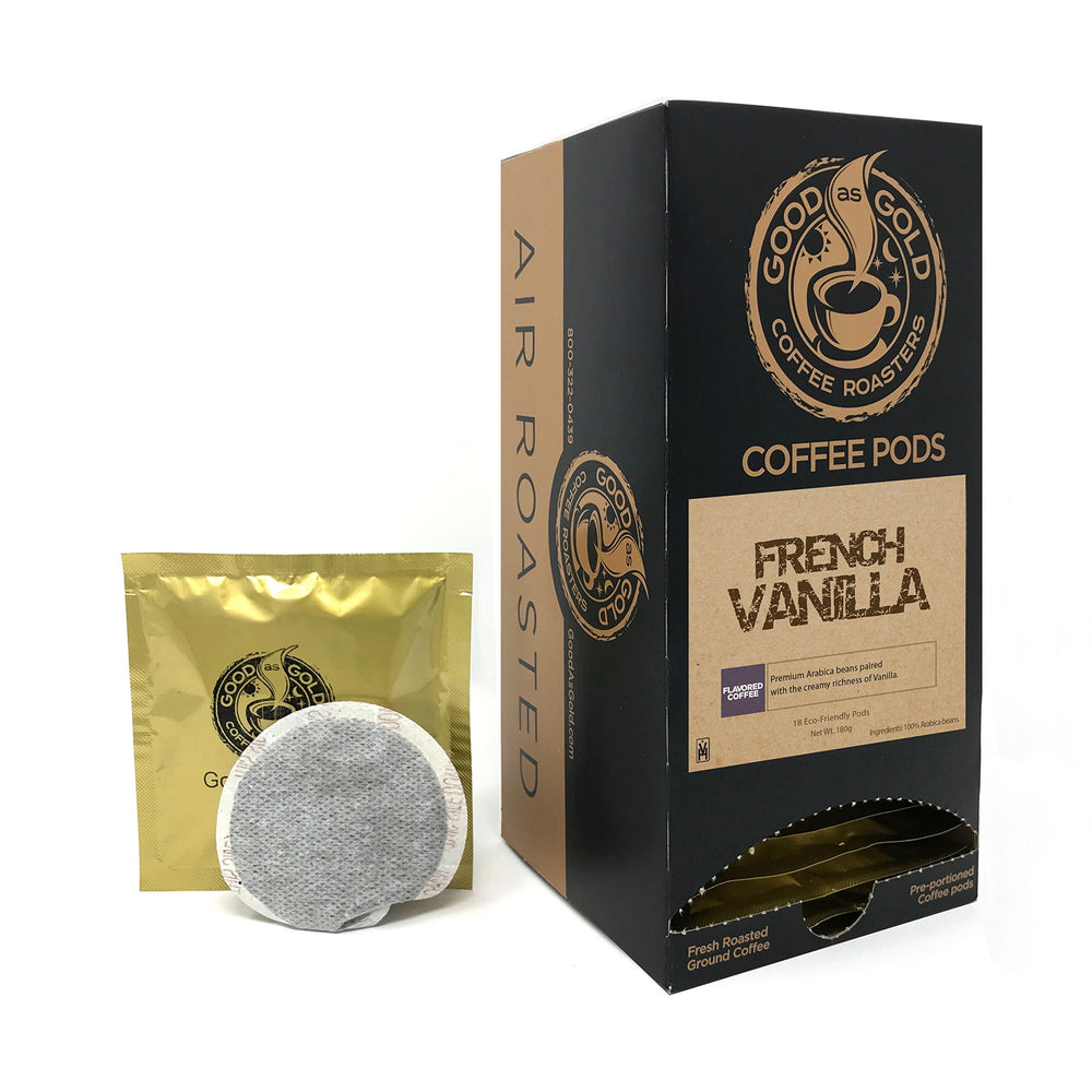Good As Gold front packaging showing 18 French Vanilla pods and eco-friendly label, highlights convenience