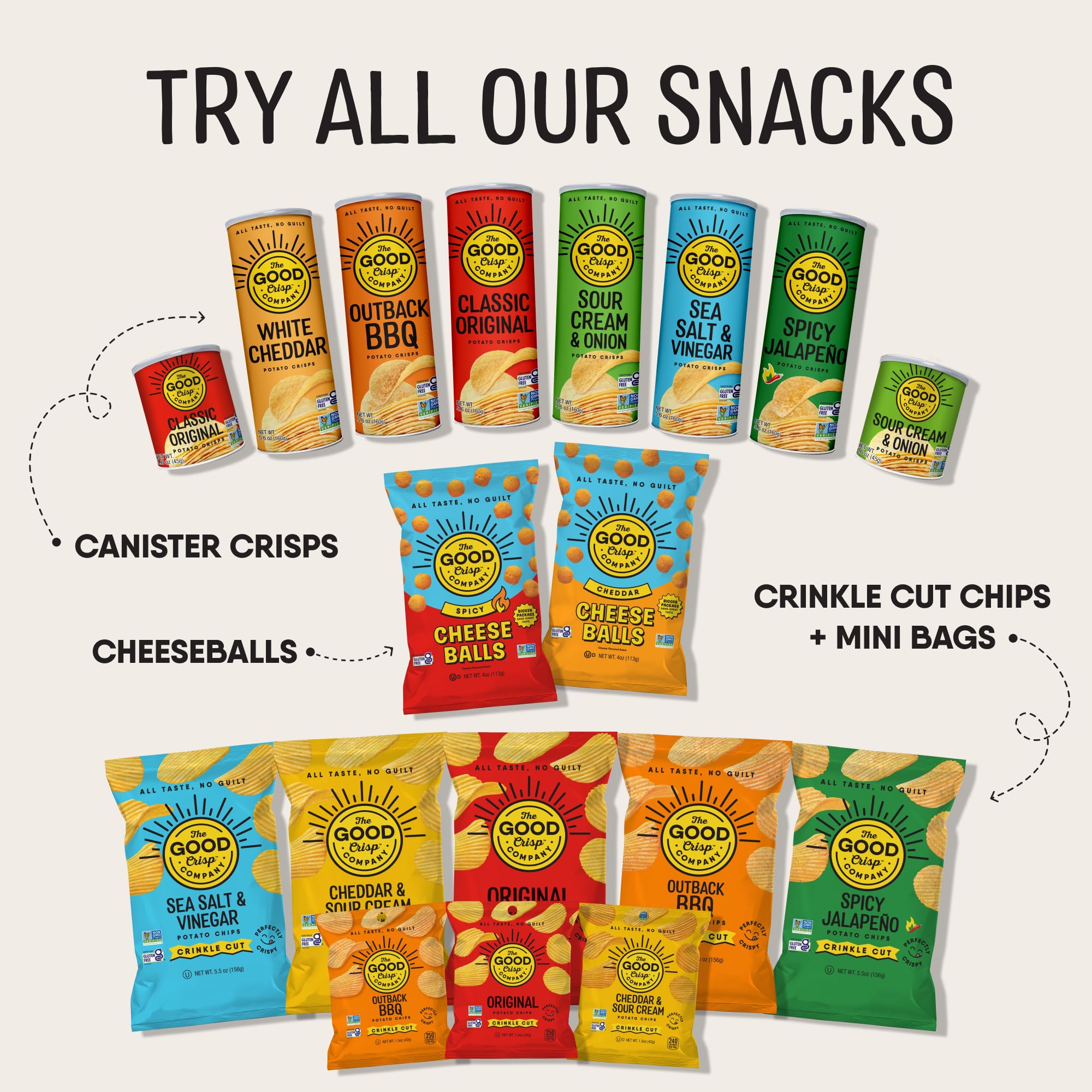 Open Good Crisp single canister showing chips inside and easy serving