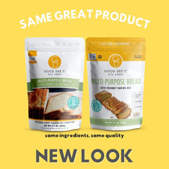 Good Dee's sliced keto loaf on board showing light crumb benefit