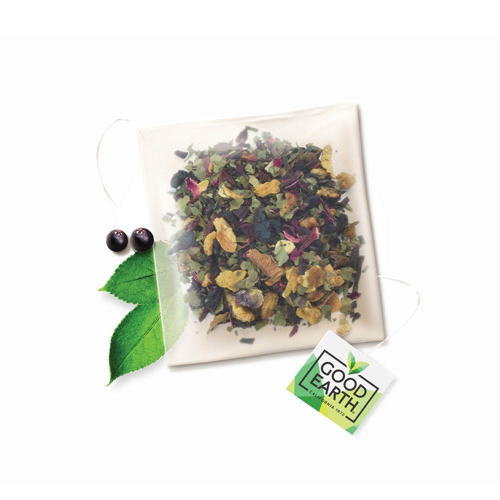Good Earth blend close-up of hibiscus and rose petals highlighting natural ingredients and vivid color