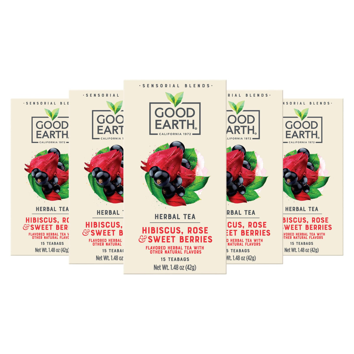 Good Earth front packaging showing box set and berry-rose illustration, clear product information